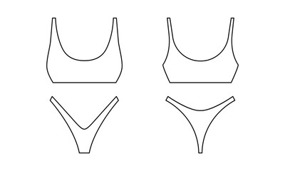 Stylish two piece swimsuit. Elegant bikini for swimming and sunbathing on sea and ocean beaches with classic fashionable design