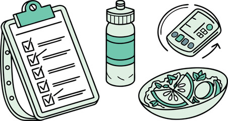 Healthy Lifestyle Design Featuring Fitness Tracker, Checklist, and Fresh Food