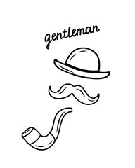 Silhouettes of a mustache, a bowler hat 