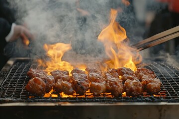 Grilling juicy chicken thighs on open flame bbq