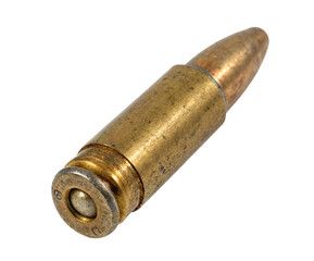 Close up of a single bullet ammunition cartridge on black background for gun and weapon enthusiasts