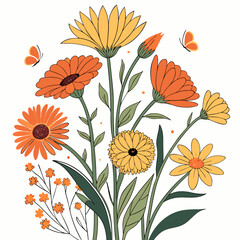 Vibrant autumn floral bouquet with butterflies