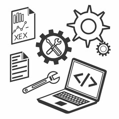 Laptop coding software development tools gears