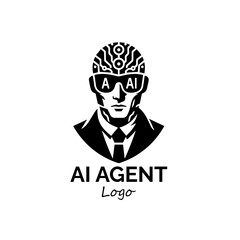 AI Agent Logo: A sleek and modern logo featuring an AI agent, embodying technology and intelligence. The agent is depicted in a minimalistic style, symbolizing innovation, progress.