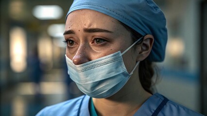 Portrait of a female surgeon in a surgical mask