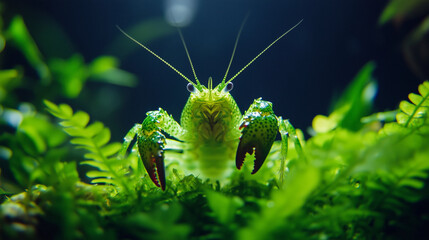 Freshwater crayfish displayed in aquarium