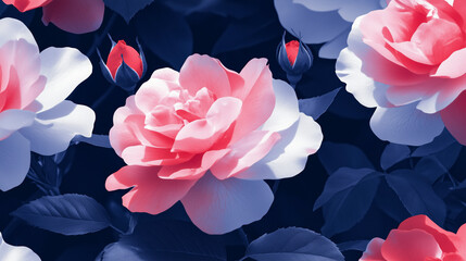 Watercolor flower pattern background with roses