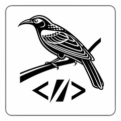 Stylized bird on branch with code symbol