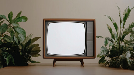 Retro Television with Blank Screen in Vintage Room