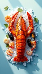 Cooked Lobster and Seafood on Ice