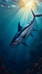 Majestic Wahoo Swimming in Sunlight