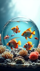 Vibrant Tropical Fish in a Glass Bowl
