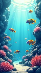 Vibrant Underwater Scene with Colorful Fish and Coral
