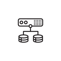 A simple icon illustrates a server connected to two databases, symbolizing data storage, server management, or networked database systems.