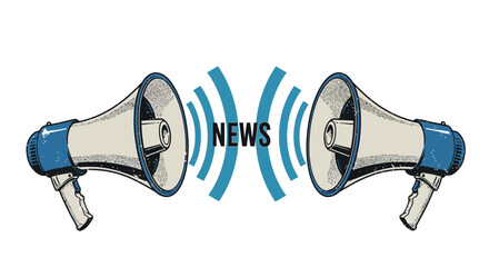 Retro megaphones broadcasting news with sound waves in blue and white illustration vector illustration