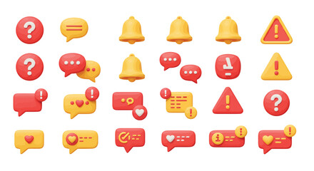 Colorful alert and notification icons with speech bubbles and symbols vector illustration