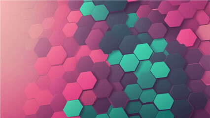 Abstract geometric background pattern composed of uniform hexagonal tiles arranged in a grid. The pattern features a diagonal color gradient transitioning from greenish-pink teal.
