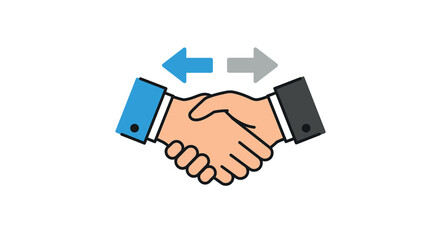 Business agreement icon: handshake symbol with arrows for cooperation and exchange vector illustration