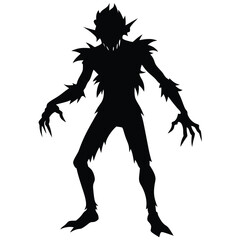 Fototapeta premium Black silhouette of a terrifying monster creature standing with sharp claws and a menacing expression
