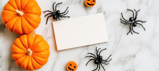 Obraz premium The festive pumpkins and spiders create a perfect Halloween atmosphere.