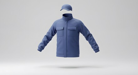 Stylish Blue Jacket and Cap Mockup:  High-Quality 3D Render for Fashion Design and Branding