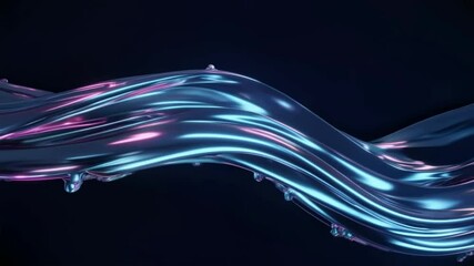 A molten metallic liquid flowing with neon reflections with drops - Powered by Adobe