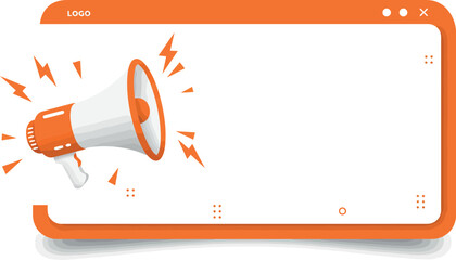 Megaphone announcing message on orange and white digital interface vector illustration