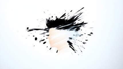 Creative abstract illustration of human silhouette with black ink splashes radiating outward, blending art and emotion in minimalistic style