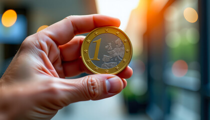 Hand Holding Euro Coin in Urban Setting