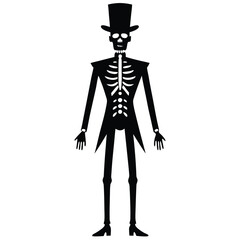 Elegant silhouette skeleton in top hat and tailcoat perfect for halloween or horror themes