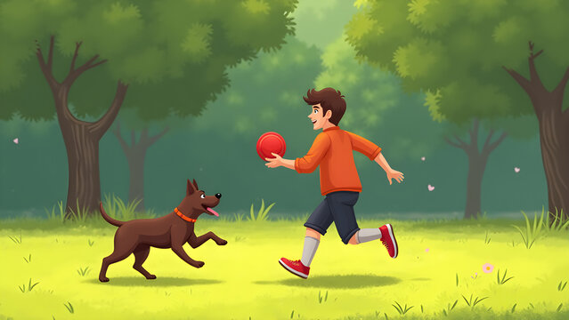 Man Playing Frisbee with Dog in Green Park on Sunny Day