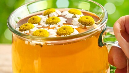 Hot chamomile tea is healthy, healing and natural