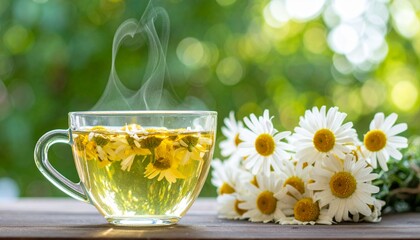 Hot chamomile tea is healthy, healing and natural