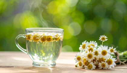 Hot chamomile tea is healthy, healing and natural