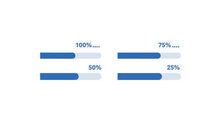 Progress bars showing percentage completion in blue and white design vector illustration