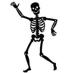 Happy cartoon skeleton dancing or waving on white background for halloween or other projects
