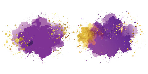 Transparent Purple & Gold Watercolor Splash PNG with Glitter Accents for Digital Design