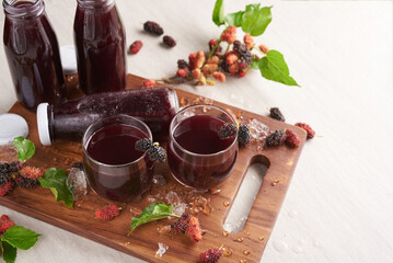 Mulberry Shrub, Juice or liqueur in glass bottles, mulberry juice for health, reduce cholesterol,...