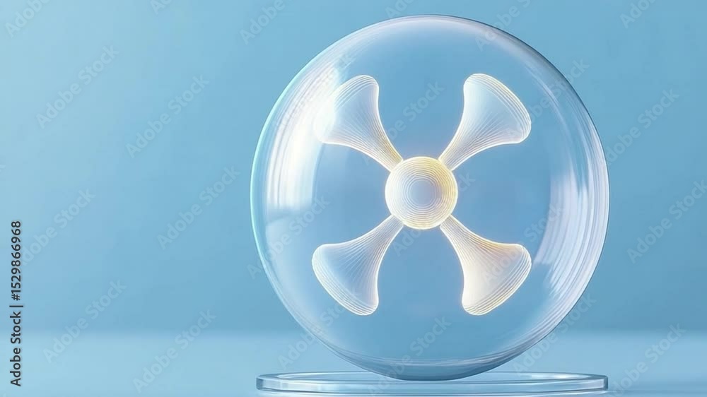 Poster innovative airflow concept: a futuristic depiction of an abstract fan, encased in a clear sphere. it