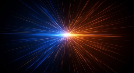 Abstract Background with Light Bursts in Blue Orange and Black Space