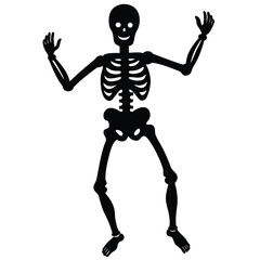 Silhouette of a smiling dancing skeleton perfect for halloween holiday party decorations