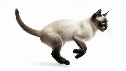 Siamese cat gracefully running in slow motion showcasing agility and charm