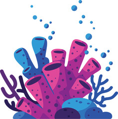 Obraz premium Colorful underwater coral reef with purple and blue tube sponges vector illustration 