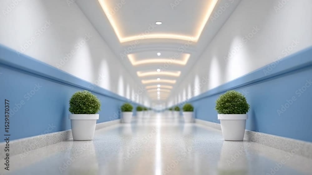 Poster modern corridor of serenity: an expansive corridor of a modern interior, evoking a sense of peace wi