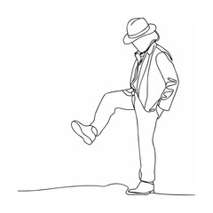 Elegant one line drawing of a man in a hat striking a confident pose