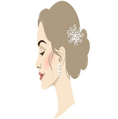 Vector silhouette of a bride with a wedding hairstyle portrait.