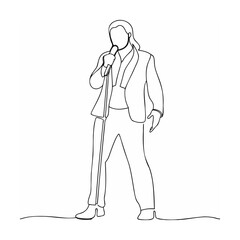 Elegant line drawing of a singer performing with a microphone on stage