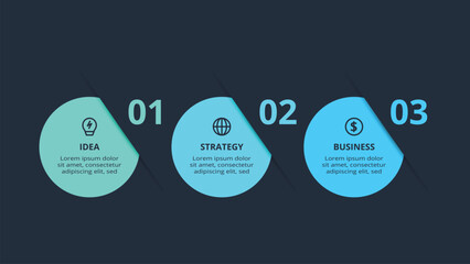 Creative concept for infographic with 3 steps, template for web on a black background.