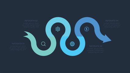 Creative concept for infographic with 4 steps, template for web on a black background.