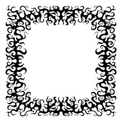 Black metal frame with floral ornament in transparent background,
